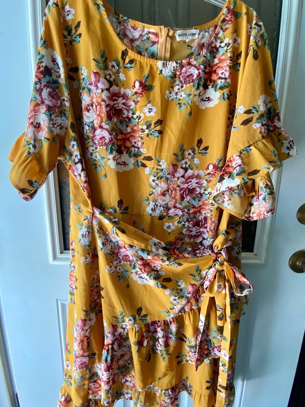 Deep Yellow Floral Wrap Midi Dress
